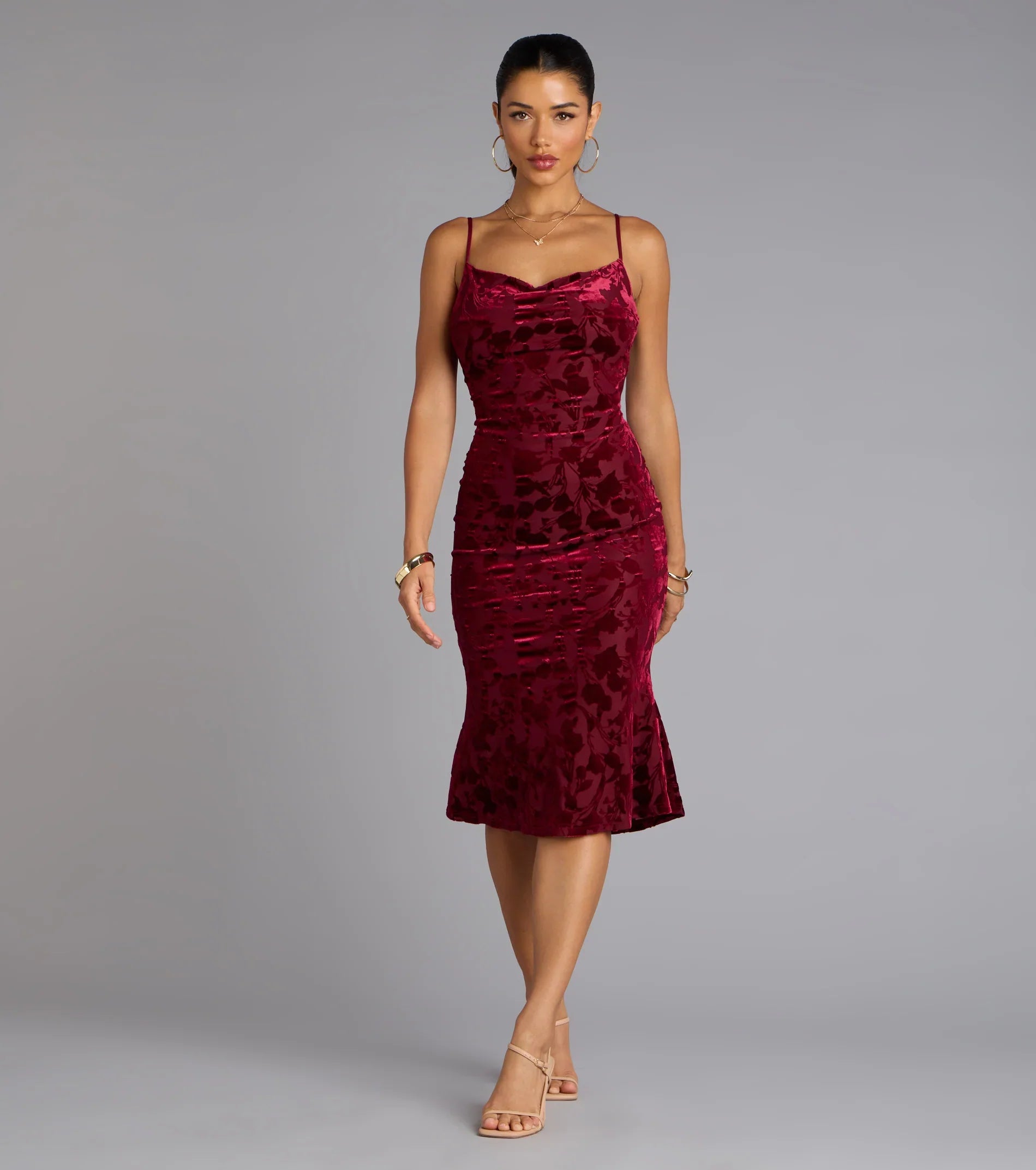 Oh-So-Chic Floral Velvet Burnout Midi Dress