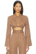 Collared Long Sleeve Wrap Top
