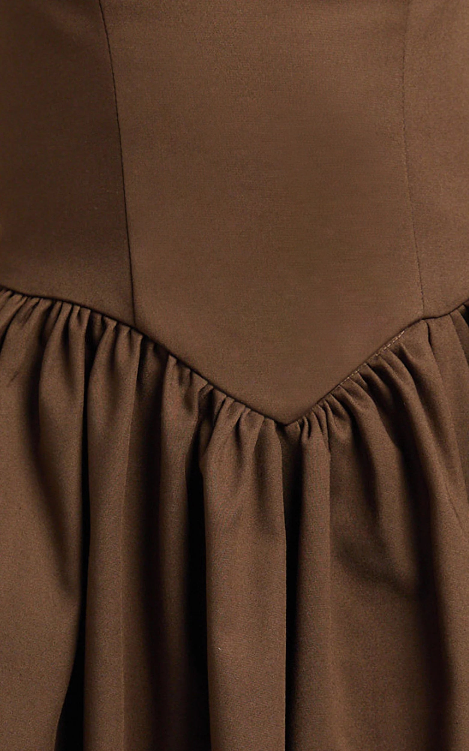 Helda Midi Dress - Halter Tie Neck Corset Panel Dress in Chocolate