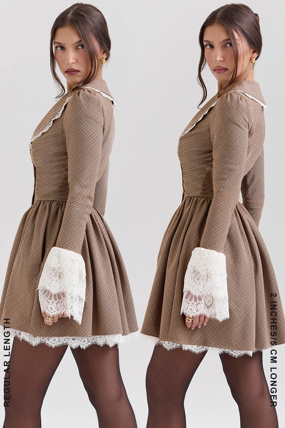 Brown Puppytooth Check Mini Dress
