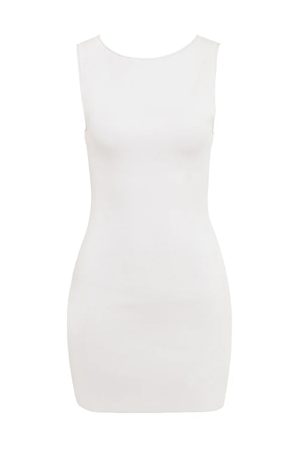 White Stretch Knit Mini Dress