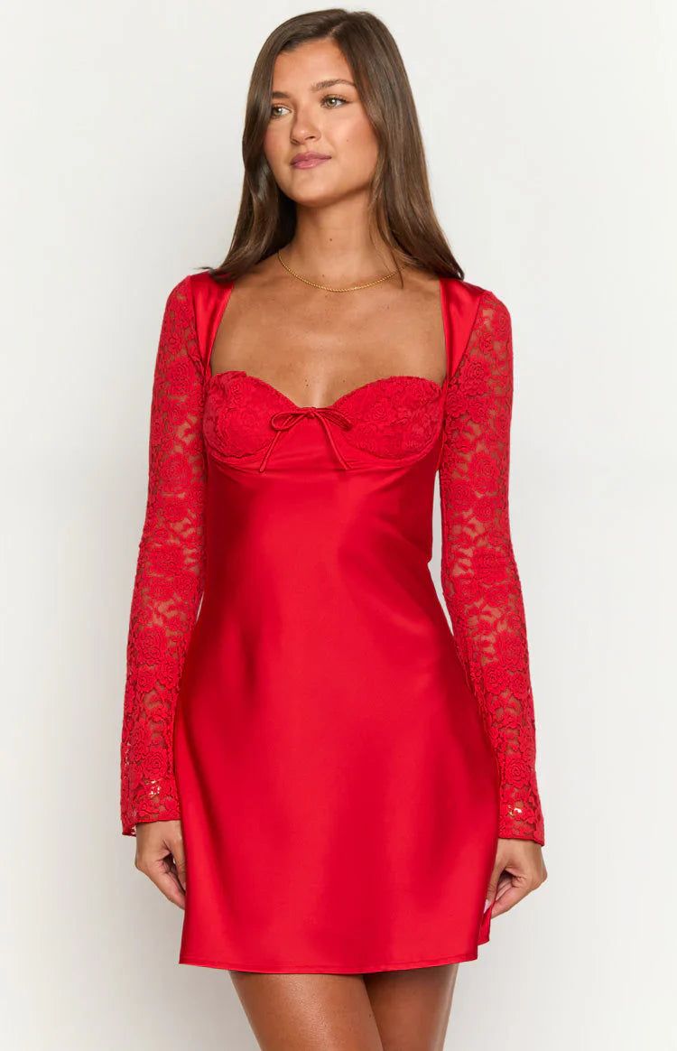Viola Red Long Sleeve Mini Dress