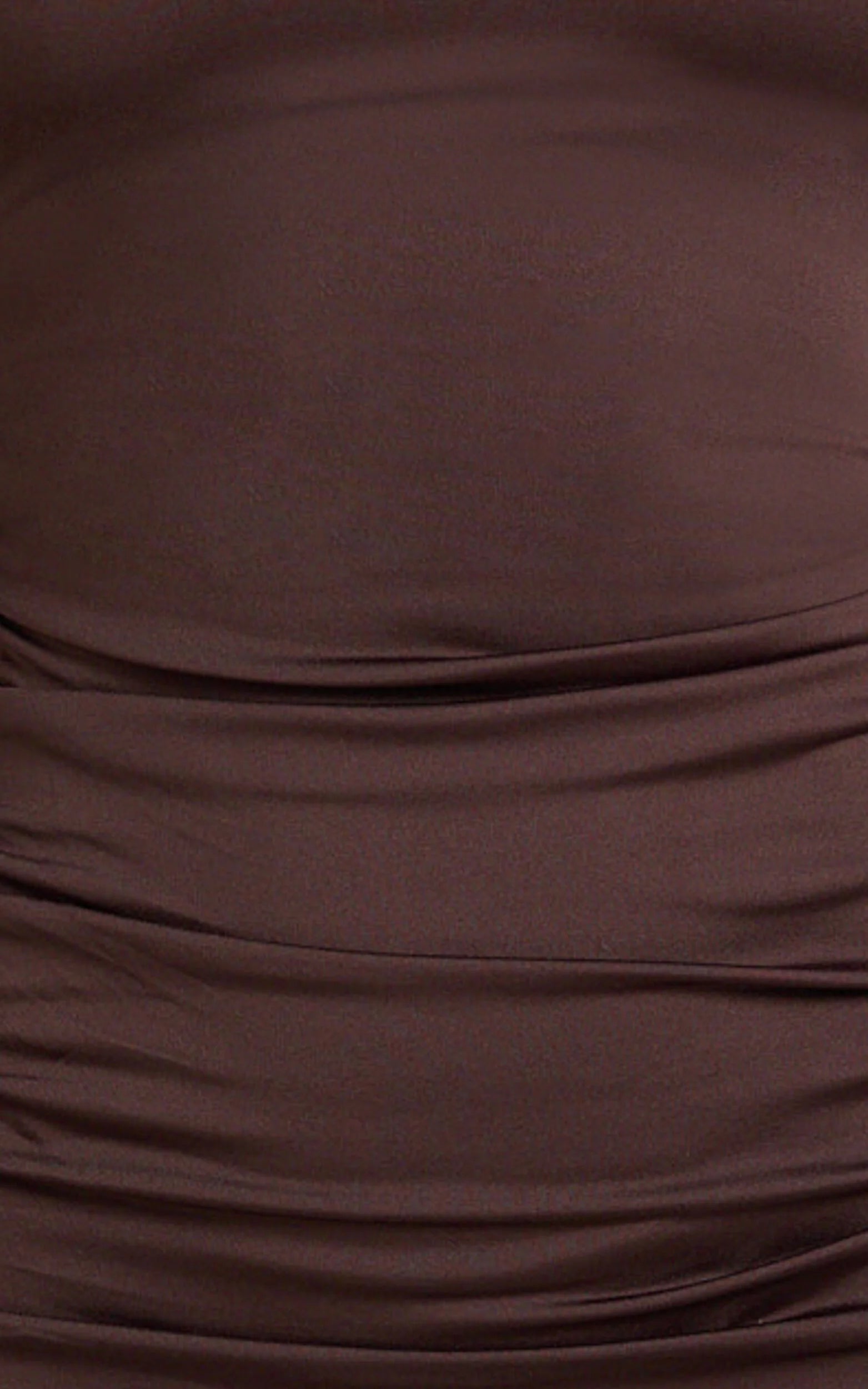 Misty Mini Dress - Wide Neckline Ruched Jersey Dress in Brown
