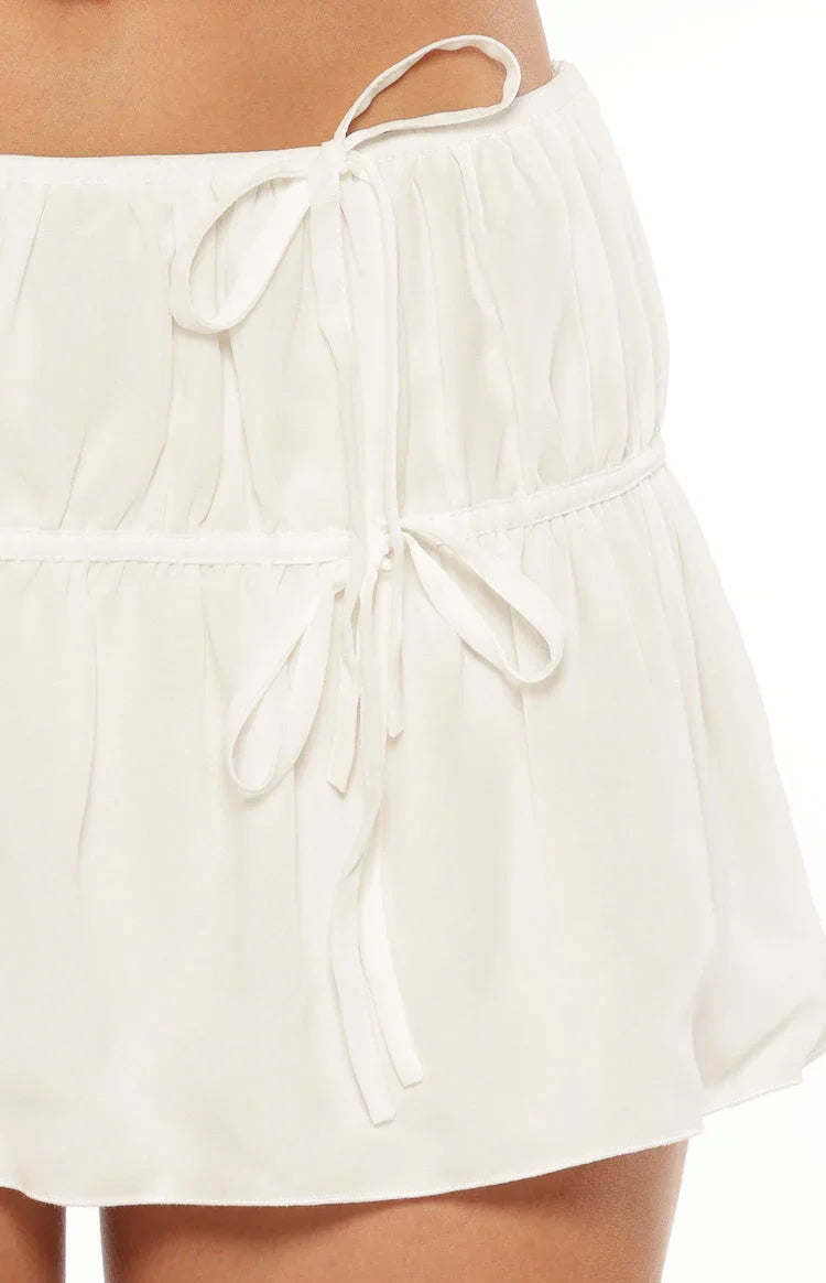 Peyton White Ruched Mini Skirt - PRE ORDER