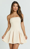 Luvy Mini Dress - Strapless Fit And Flare Dress in Cream