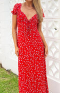 Ayla Red Floral Short Sleeve Maxi Dress