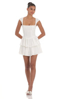 Wide Strap Ruffle Dress in White