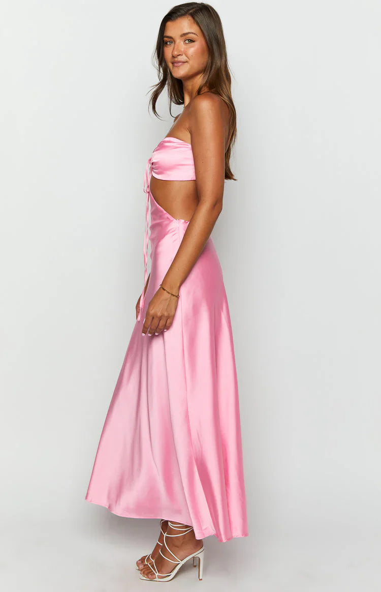 Lili Pink Satin Strapless Maxi Dress