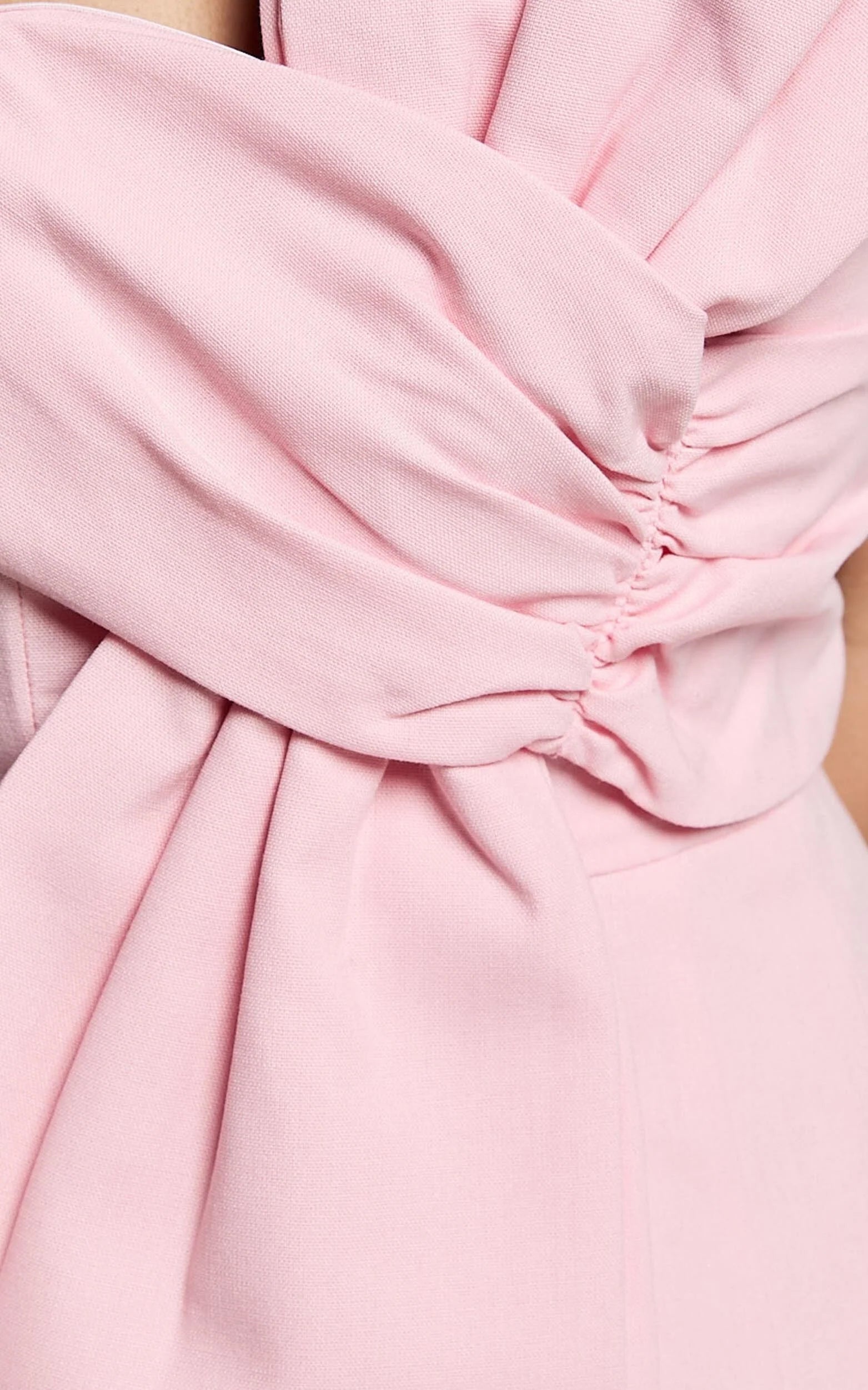 Chika Mini Dress - Linen Strapless Front Bow Dress in Soft Pink