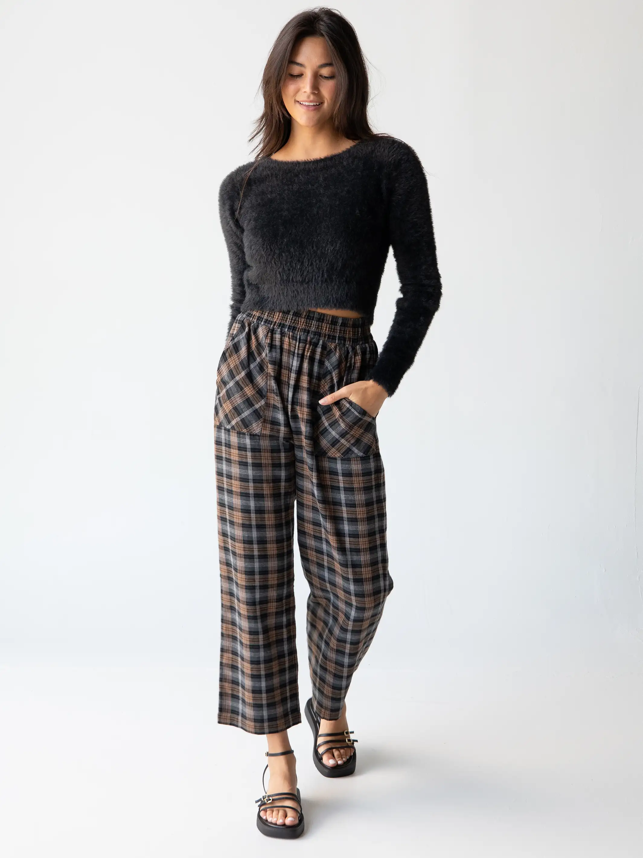 Beckett Flannel Pants - Brown Grey Plaid