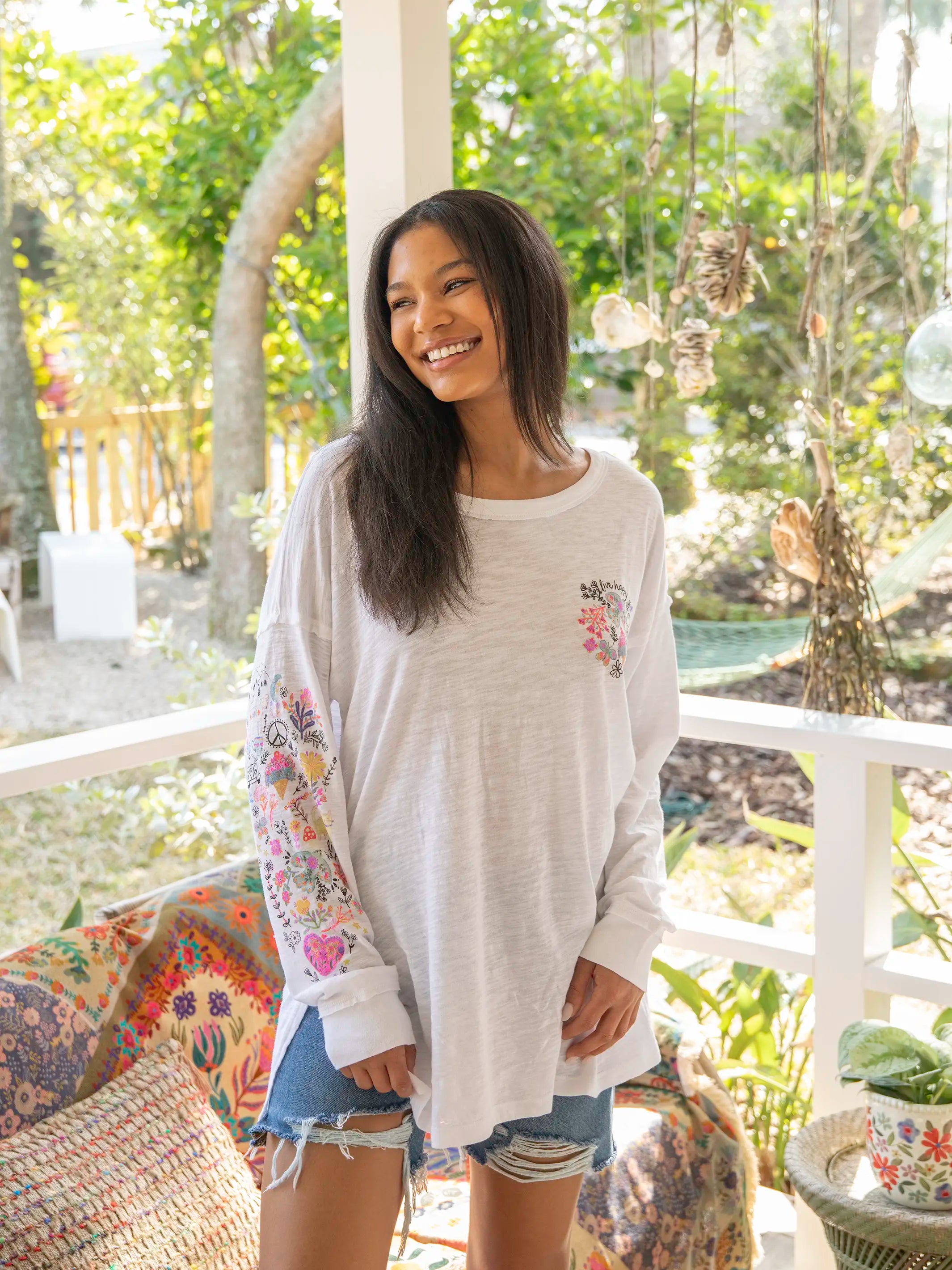 Oversized Cotton Doodle Tee - White