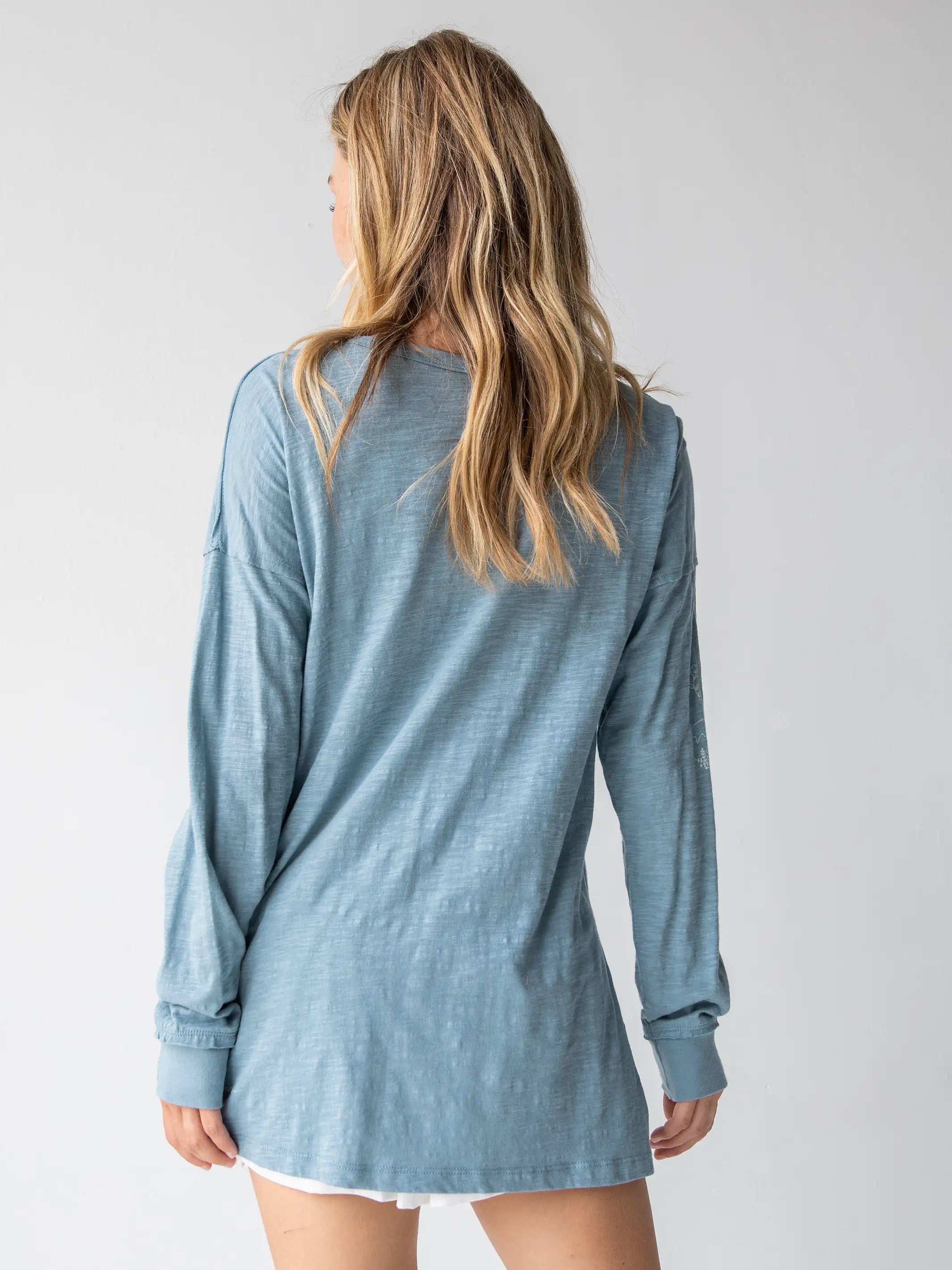 Oversized Cotton Doodle Tee - Light Blue