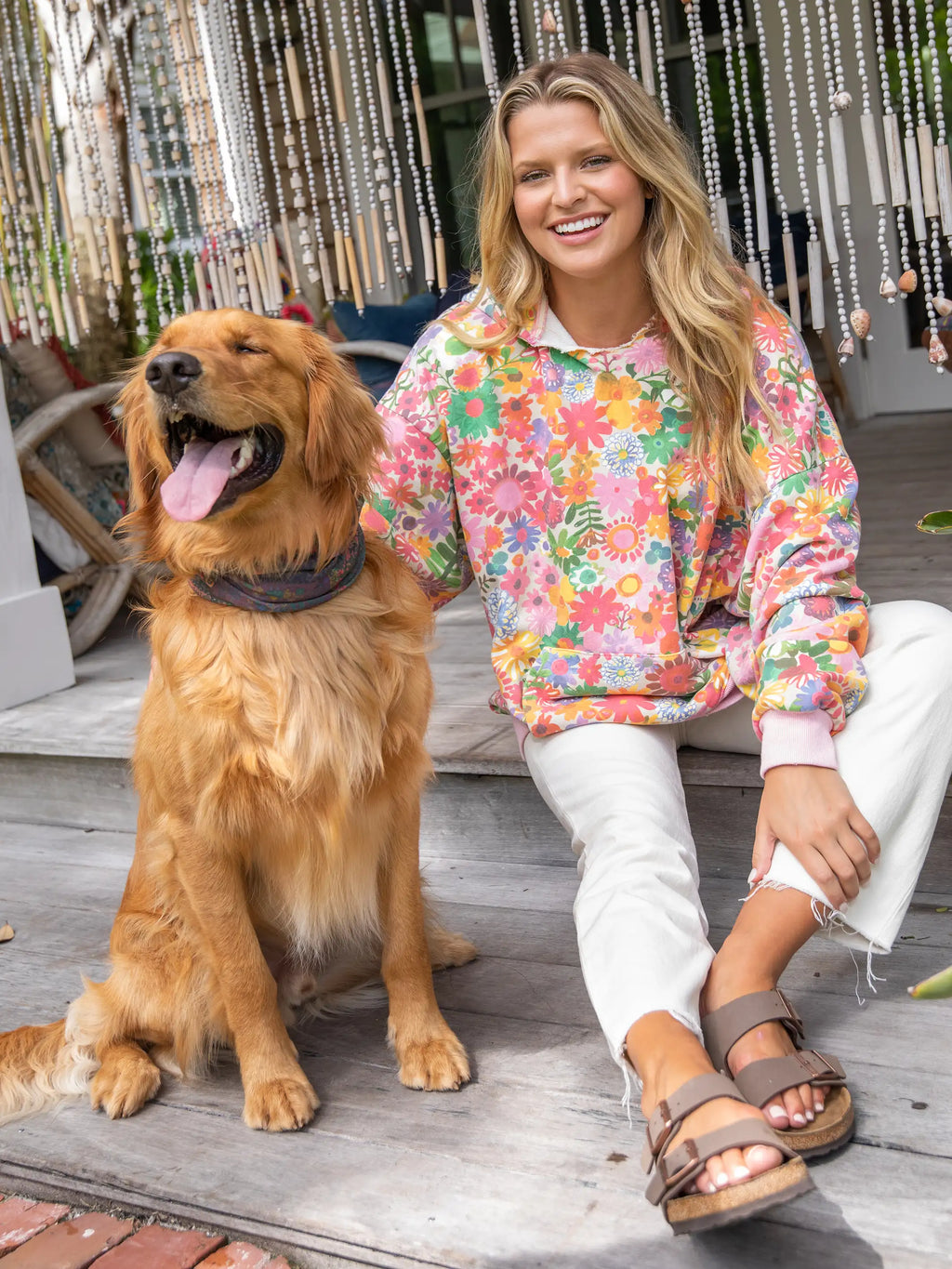 Oversized Printed Hoodie - Rainbow Floral