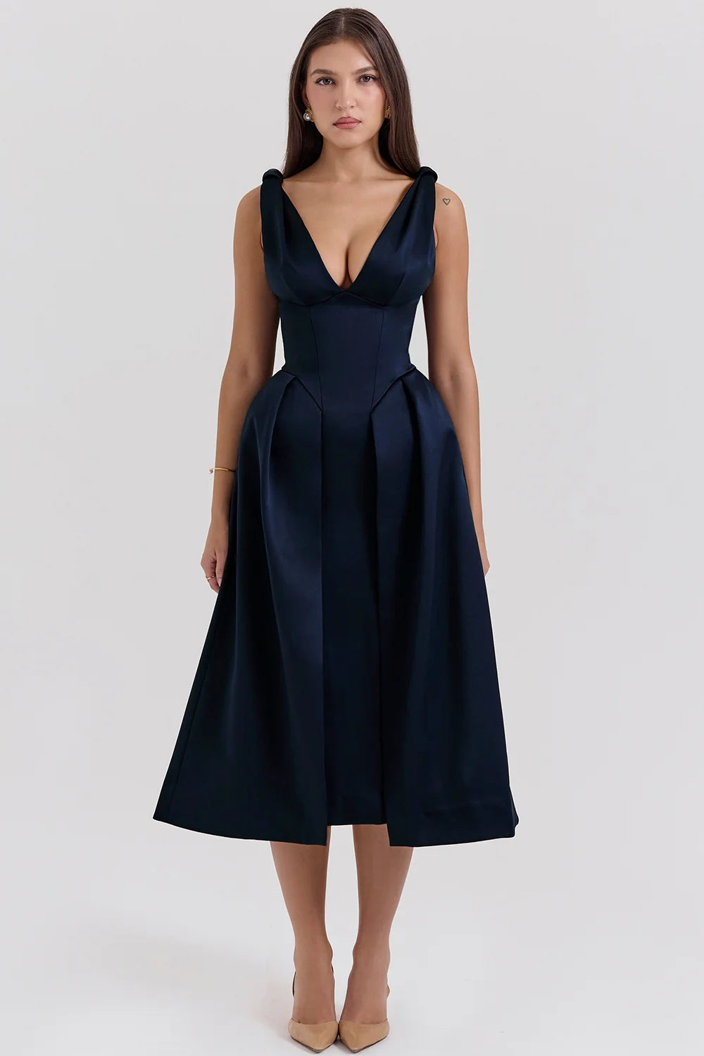 Midnight Twist Strap Satin Midi Dress