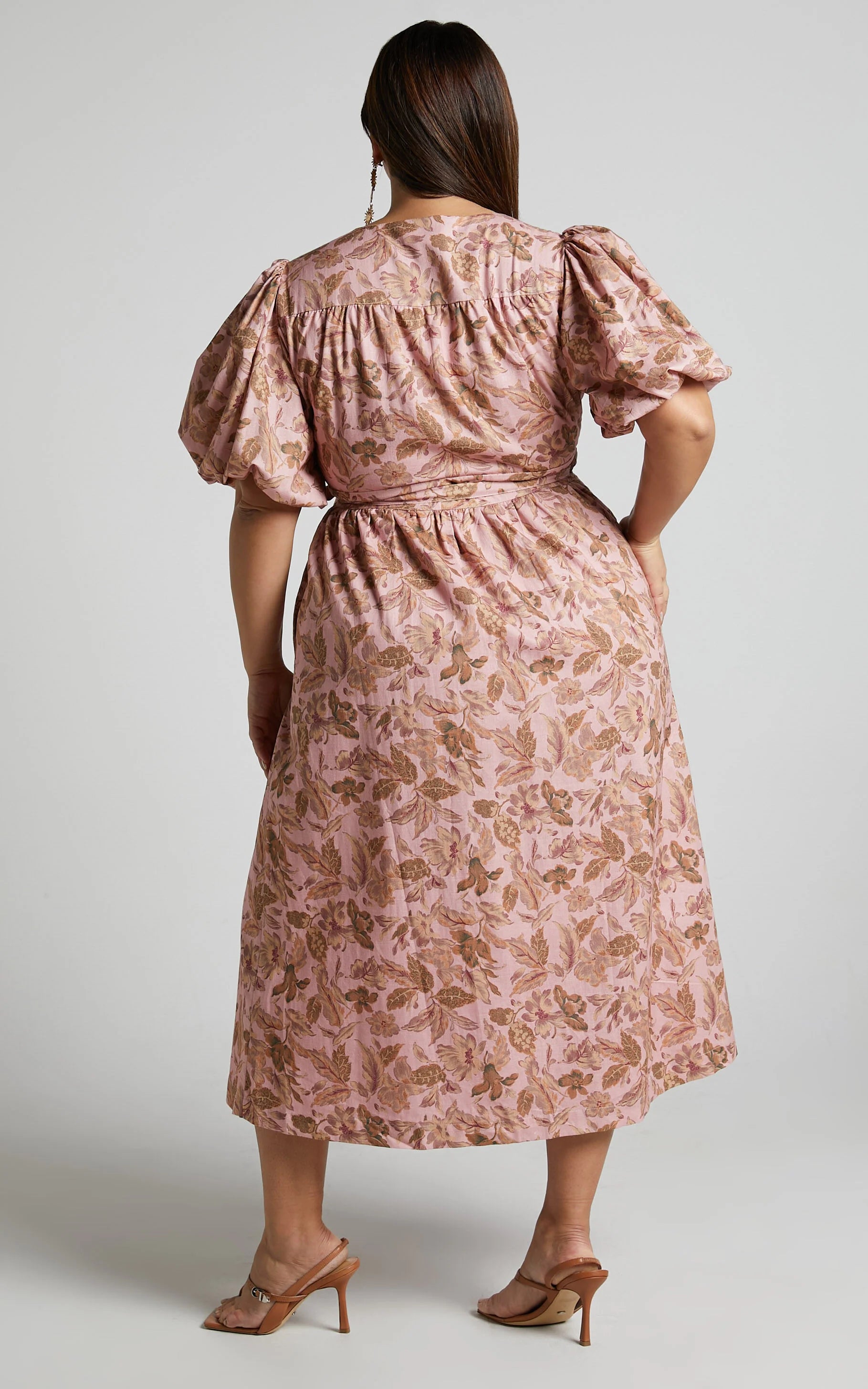 Amalie The Label - Franc Linen Puff Sleeve Wrap Midi Linen Dress in Vahala Print