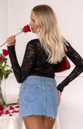 Trevina Black Lace Long Sleeve Top