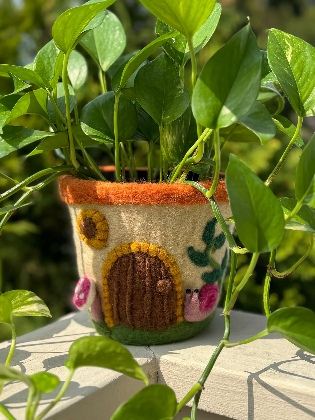 Hand Felted Wool Planter - Mushroom House