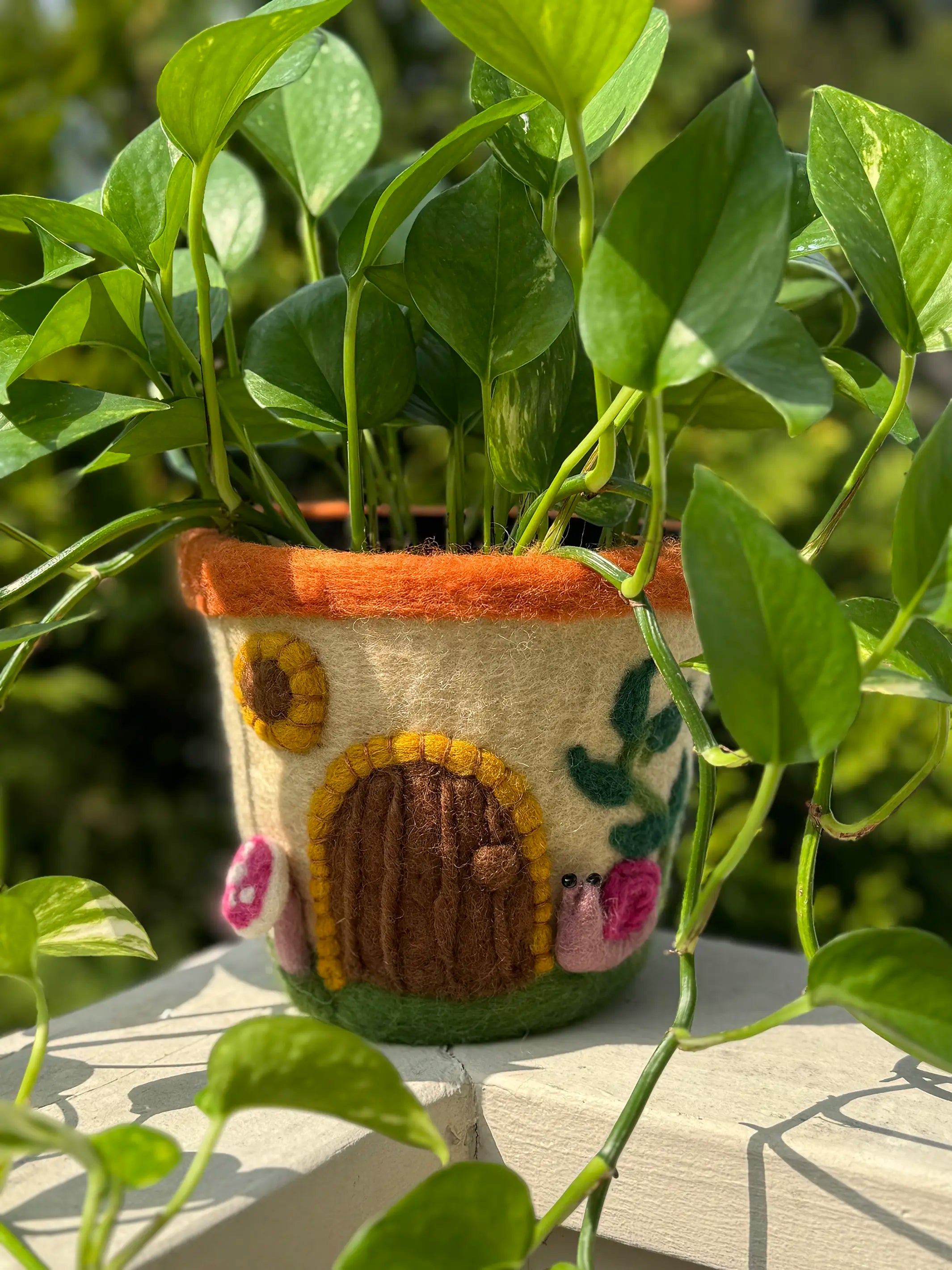Hand Felted Wool Planter - Mushroom House