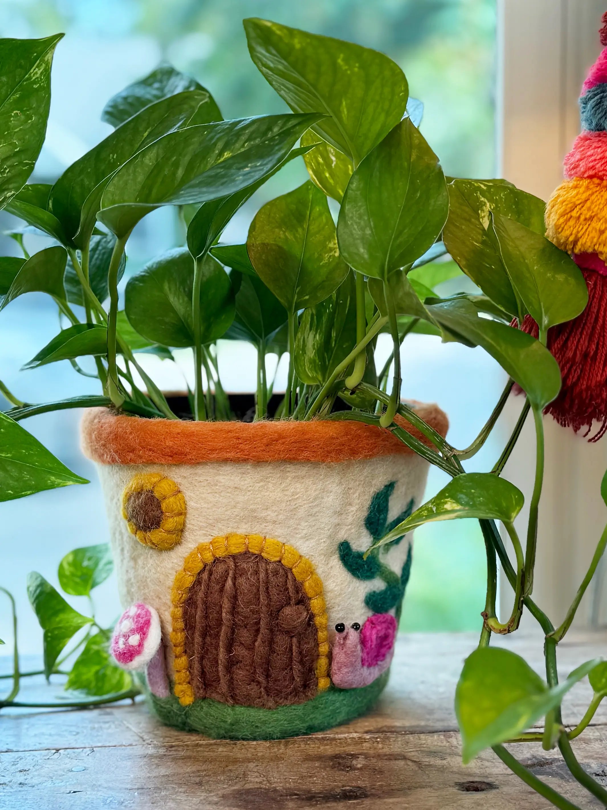 Hand Felted Wool Planter - Mushroom House