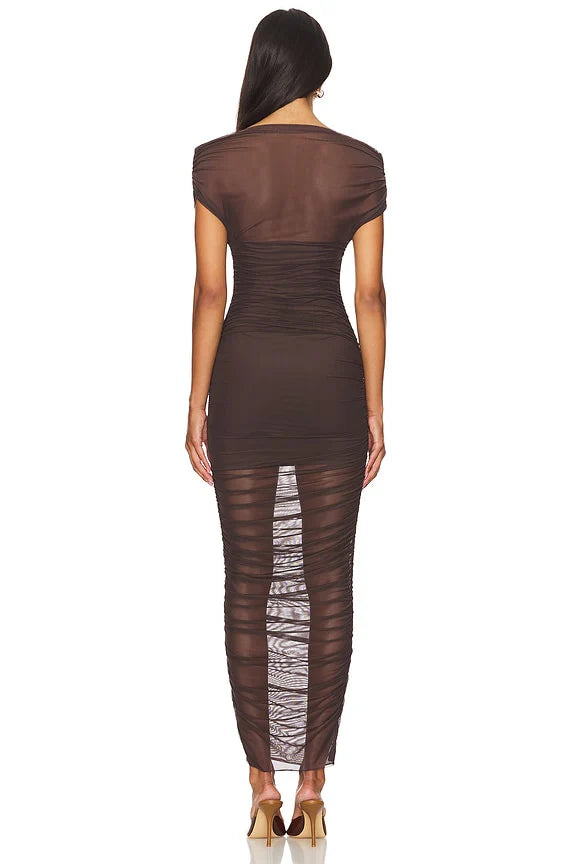 Noel Off Shoulder Mesh Midi Dress