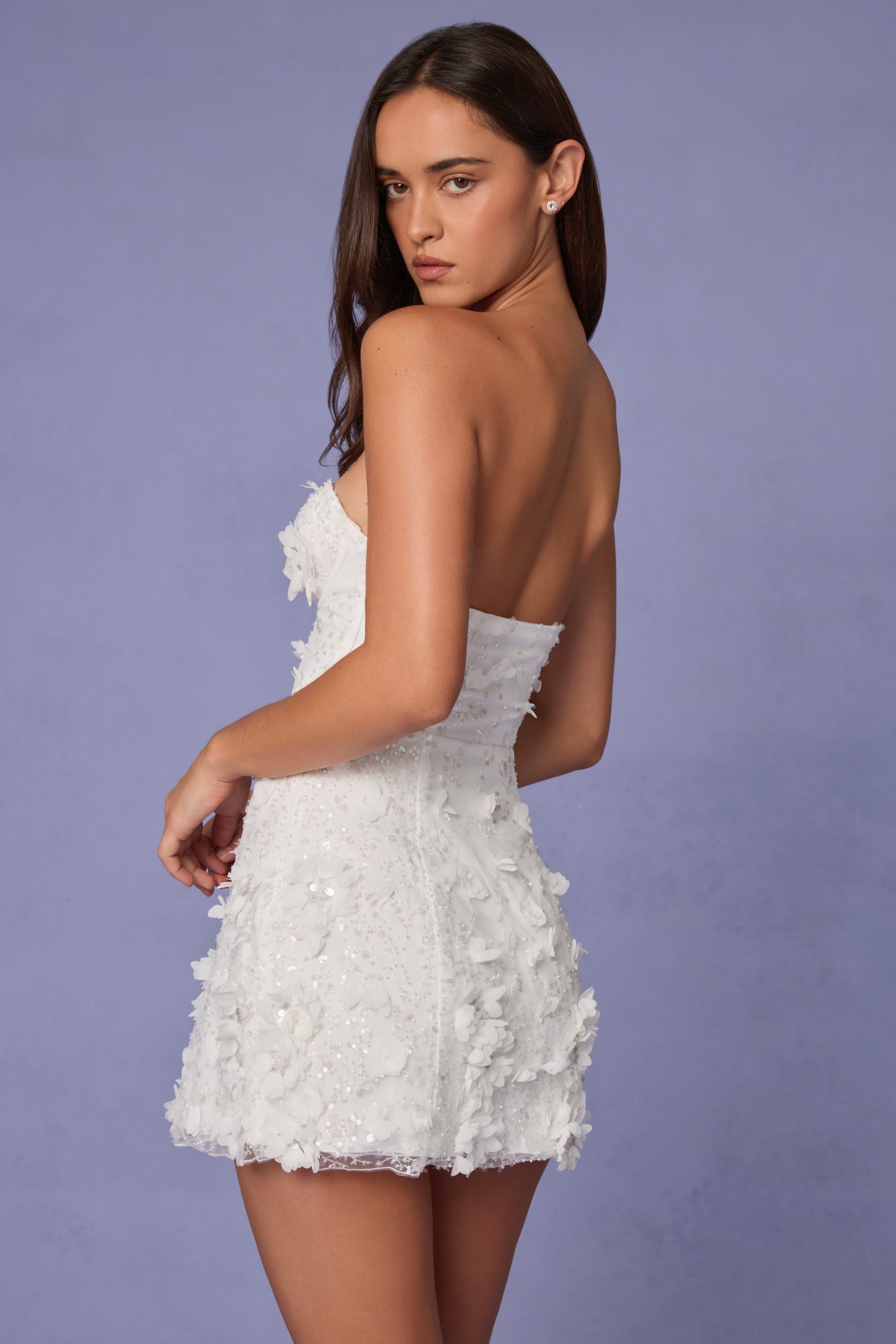 Embellished Bandeau A-line Mini Dress in Soft Pink
