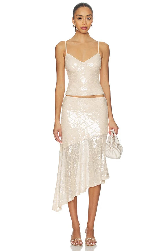 Eris Sequin Flounce Midi Skirt