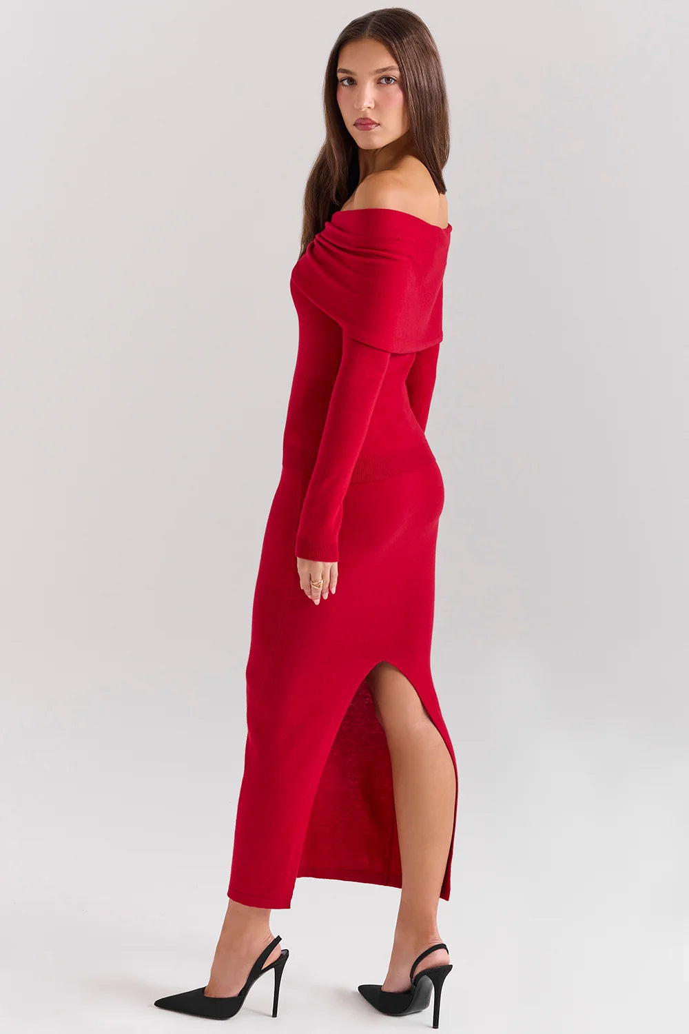 Holly Red Cashmere Blend Midi Skirt