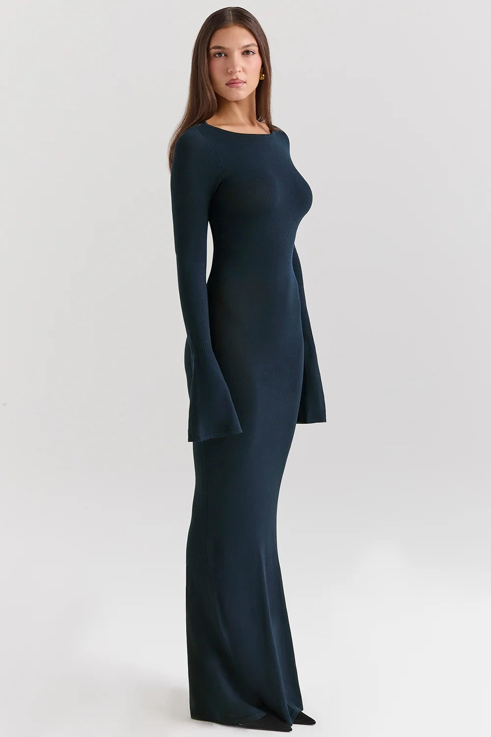 Midnight Blue Silky Knit Maxi Dress