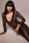 Black Plunge Open Knit Midi Dress