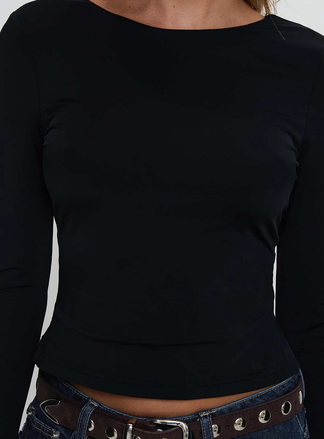 Harpur Long Sleeve Backless Top Black