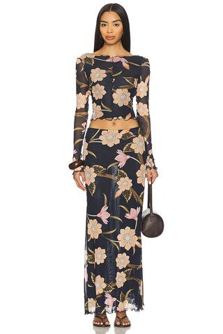 x REVOLVE Brace Skirt in Burgundy Floral