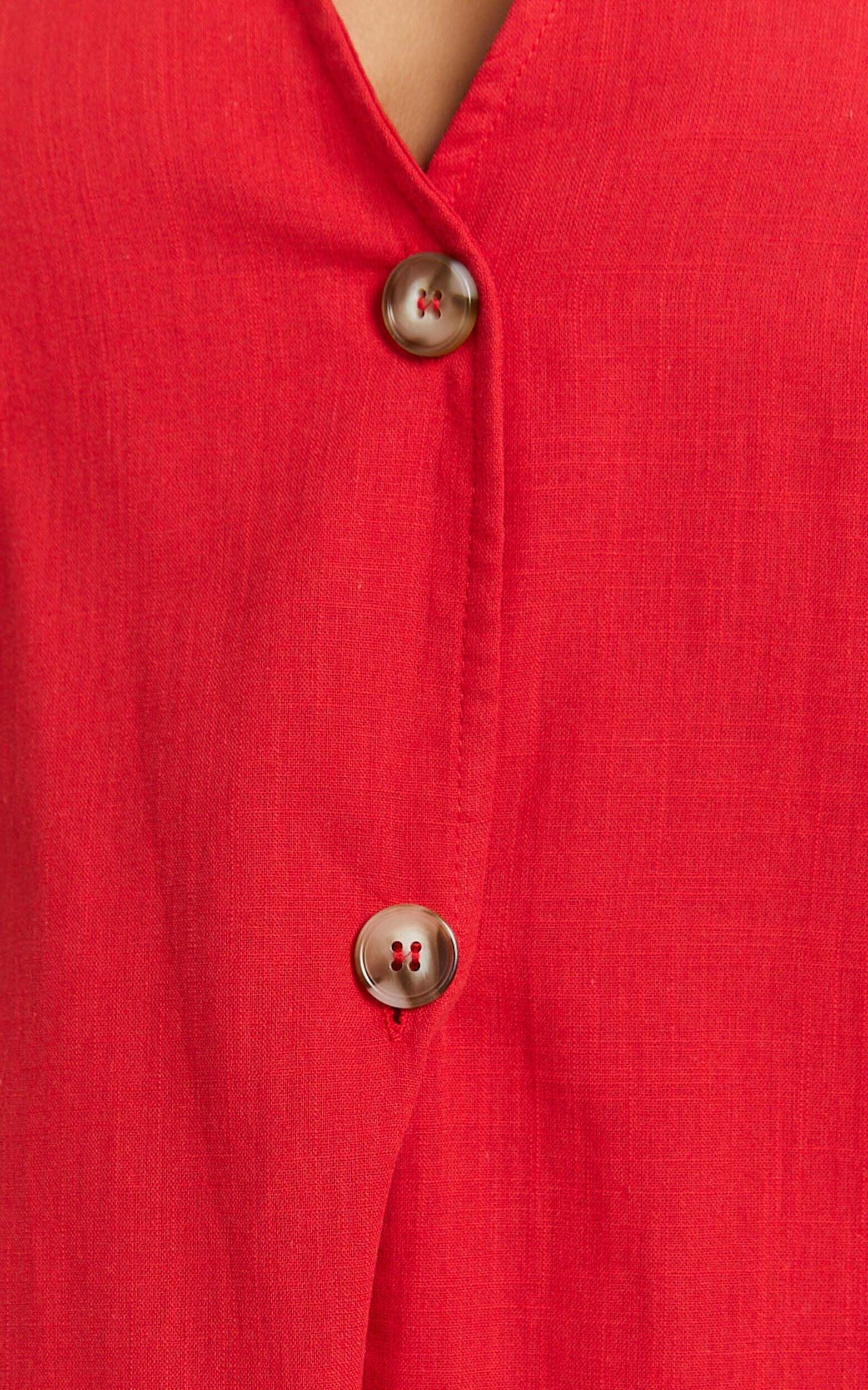 Devon Two Piece Set - Open Side Detail Top & Short Linen Look Set in Red