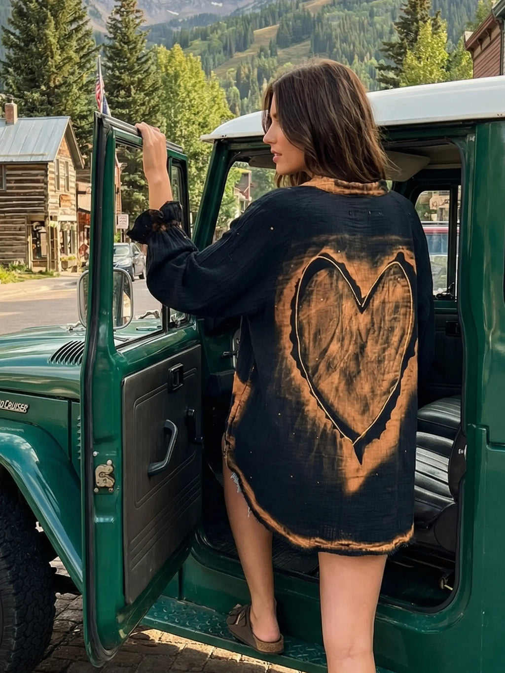 Laid Back Cotton Button Down Top - Black Heart