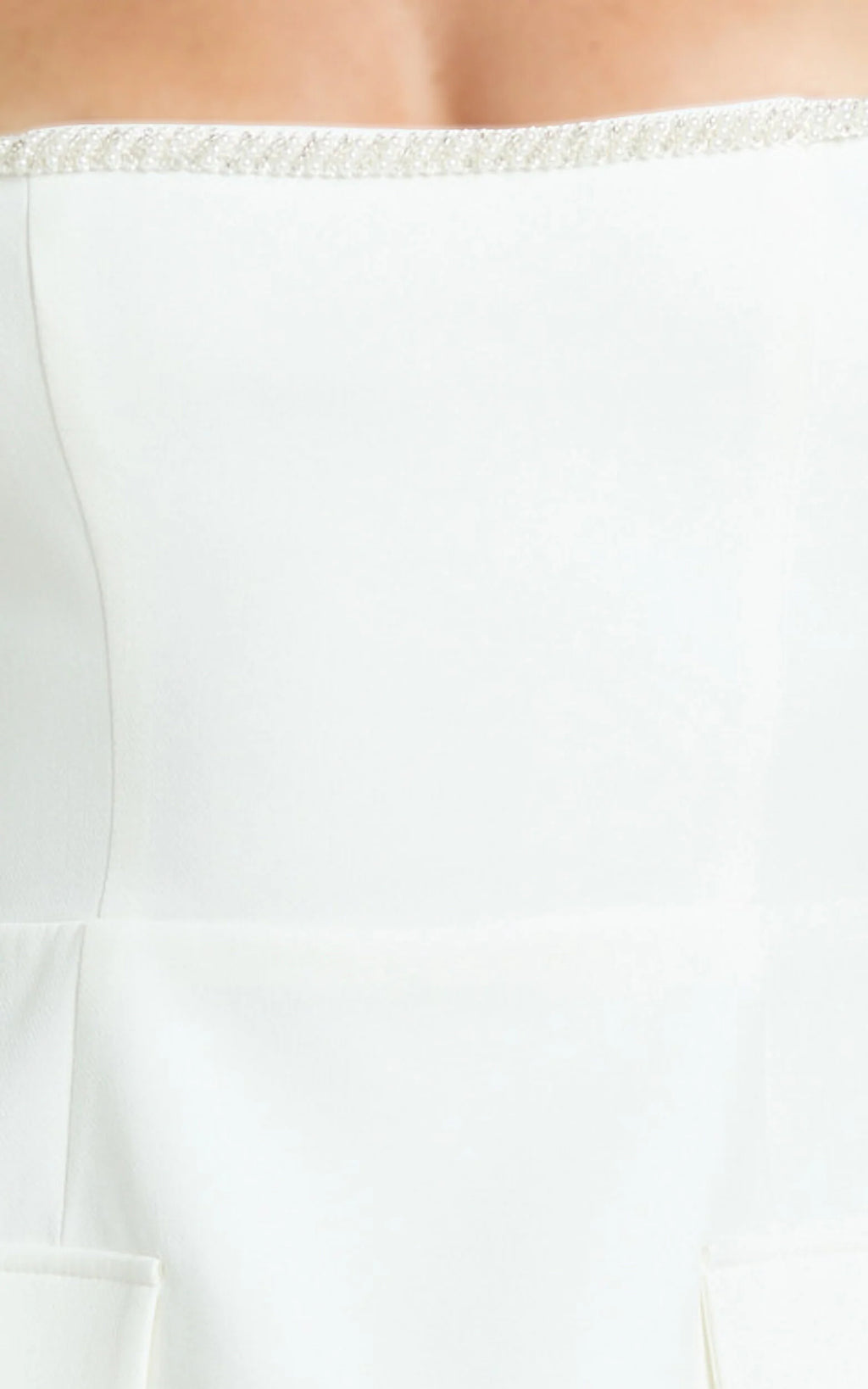 Nakita Mini Dress - Short Sleeve Pearl Trim Square Neck Tulip Dress in White