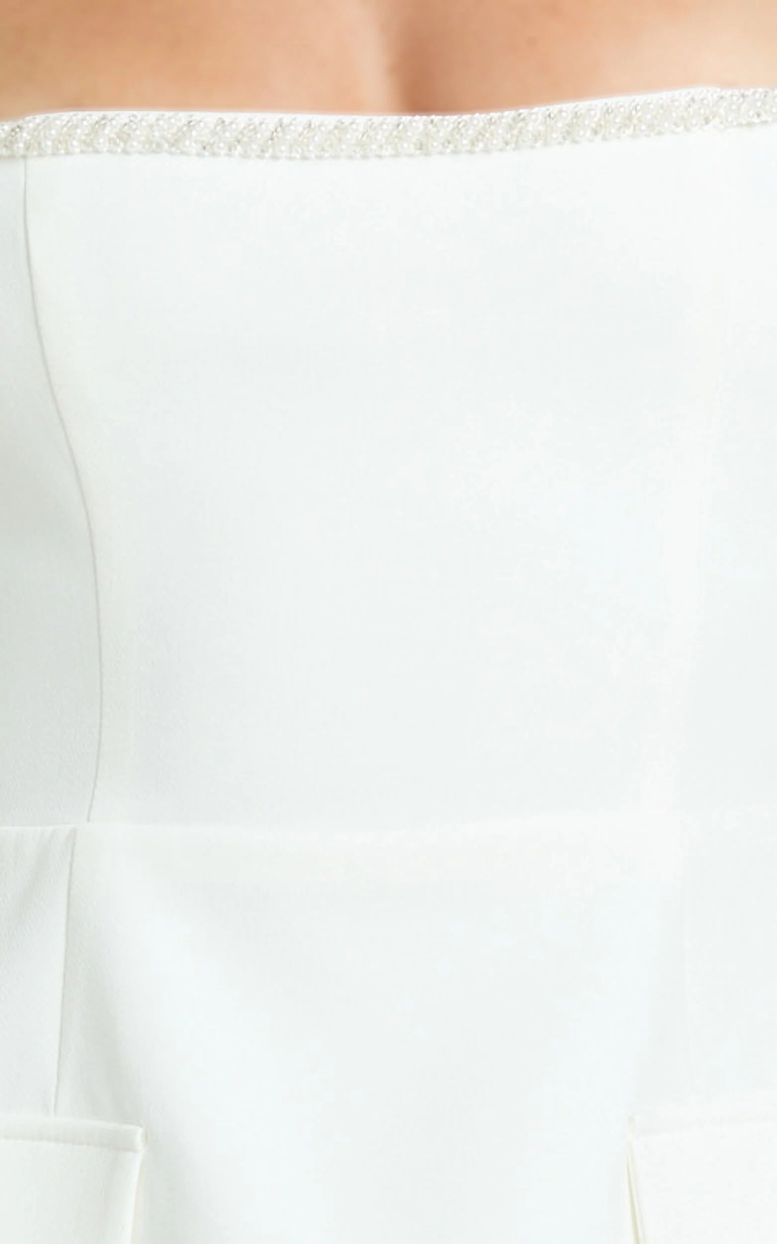 Nakita Mini Dress - Short Sleeve Pearl Trim Square Neck Tulip Dress in White