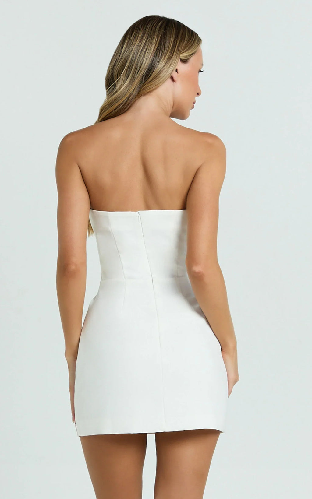 Selena Mini Dress - Strapless Fitted Dress in White