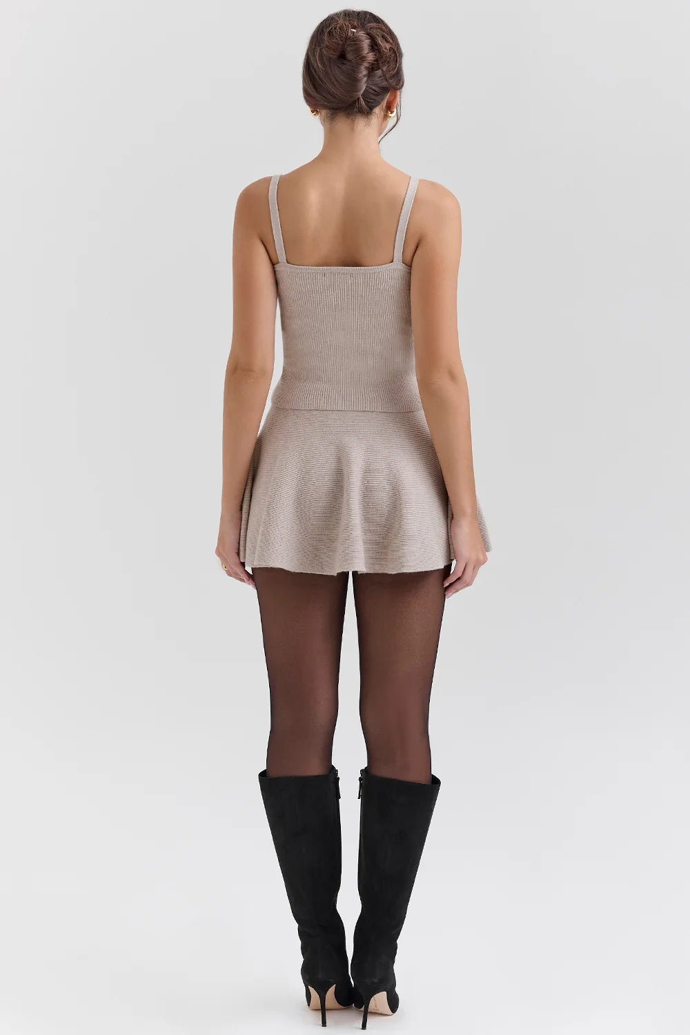 Biscuit Wool Cashmere Ribbed Flounce Mini Skirt