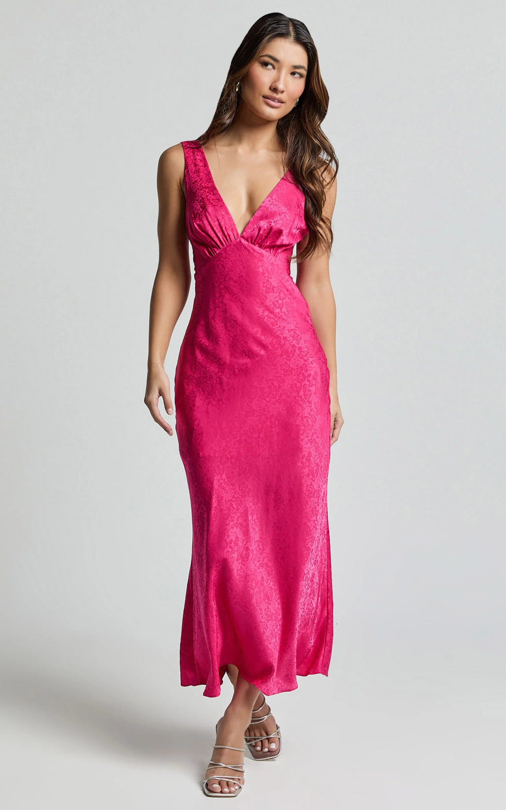 Cohen Midi Dress - Jacquard Satin Midi Dress in Pink