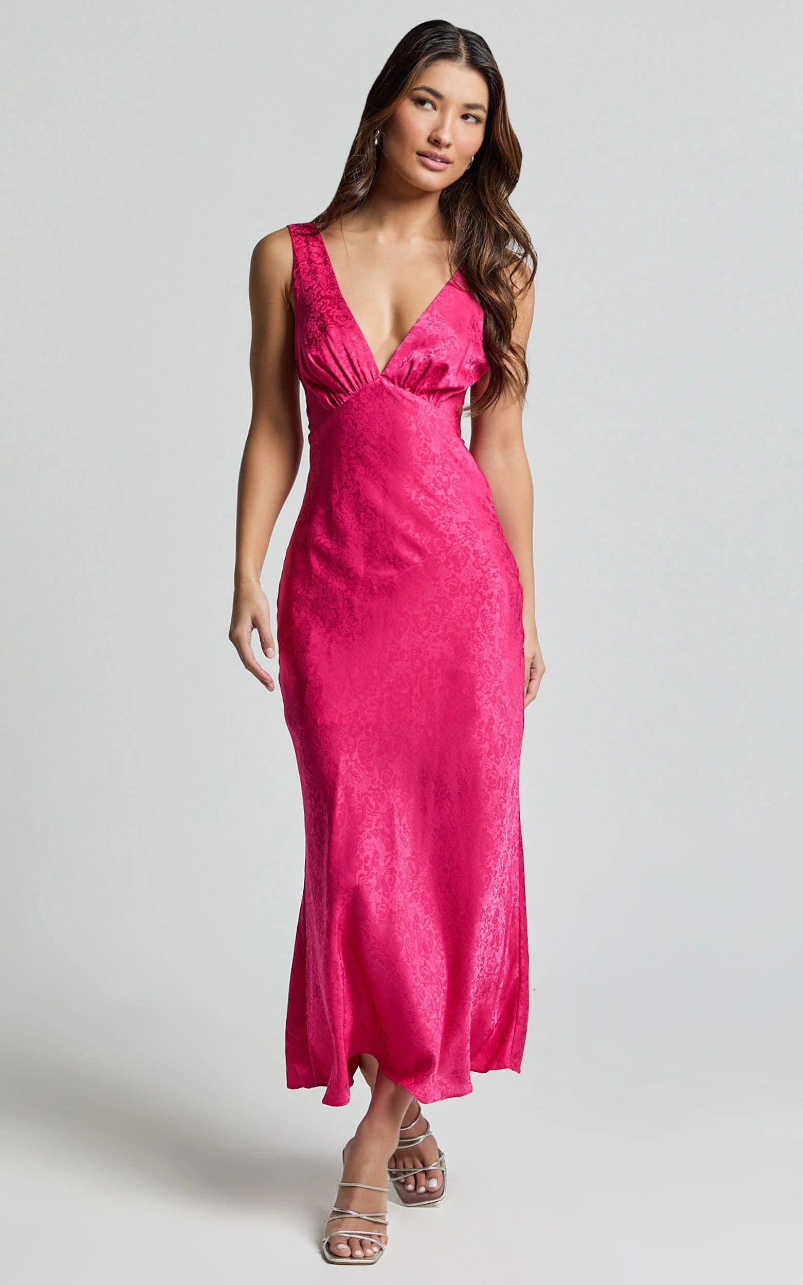 Cohen Midi Dress - Jacquard Satin Midi Dress in Pink