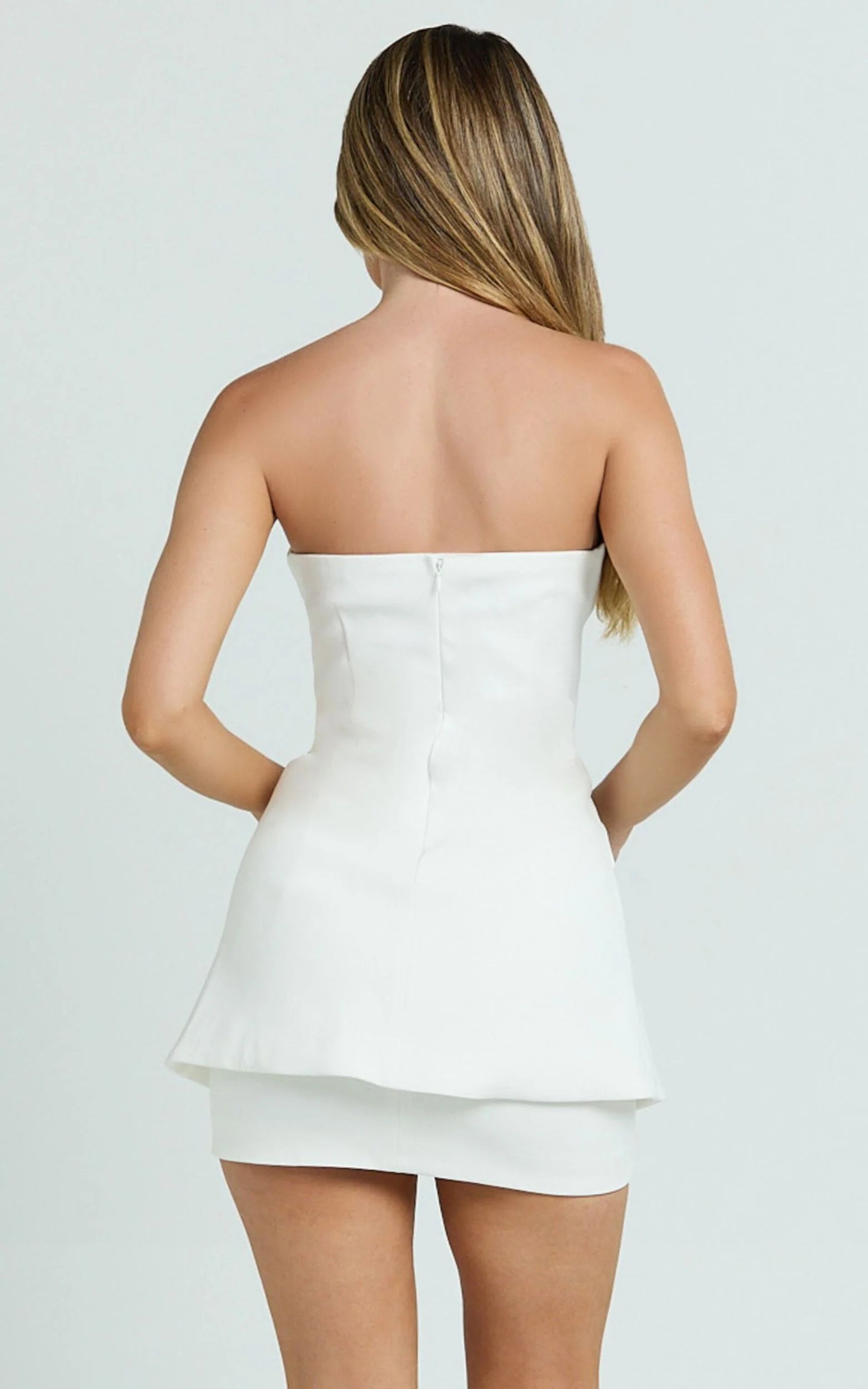 Monroe Two Piece Set - Strapless Button Down Longline Vest Top and High Waisted Mini Skirt in Cream