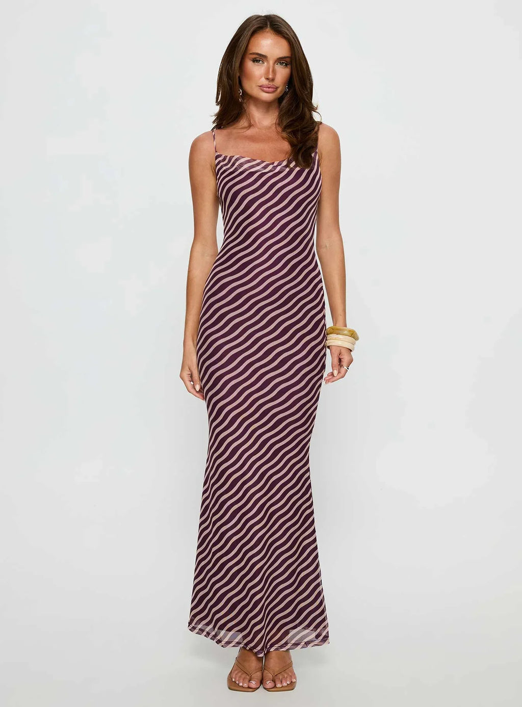 Aliah Cowl Neck Maxi Dress Brown Stripe