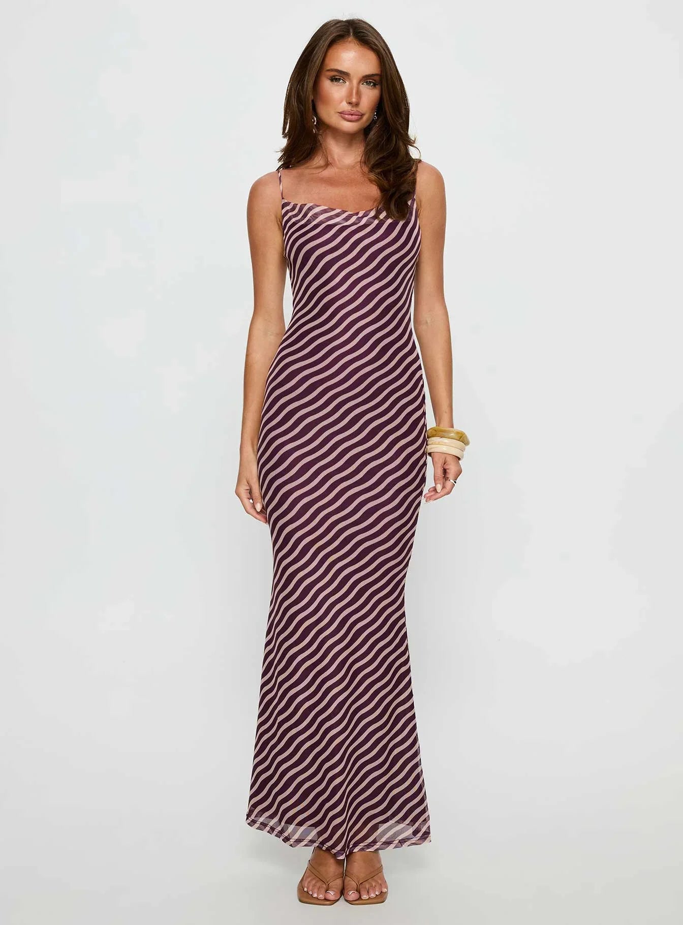 Aliah Cowl Neck Maxi Dress Brown Stripe