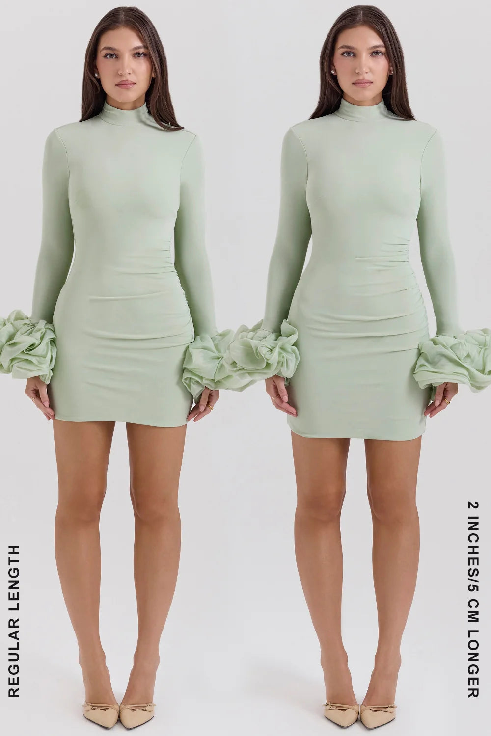 Pistachio Ruffle Cuff Mini Dress