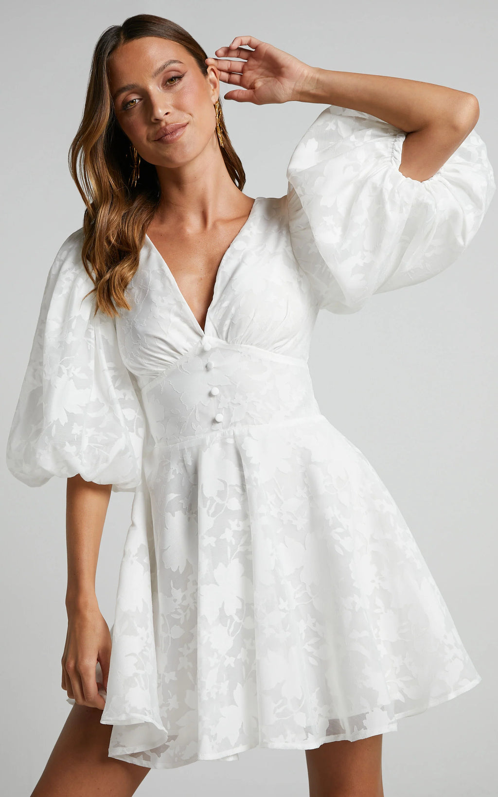 Jammae Mini Dress - Puff Sleeve Dress in White