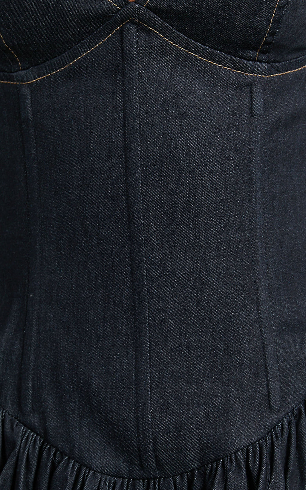 Betchie Mini Dress - V - Neck Strappy Drop Waist Gathered Skirt Denim Dress in Dark Raw Denim