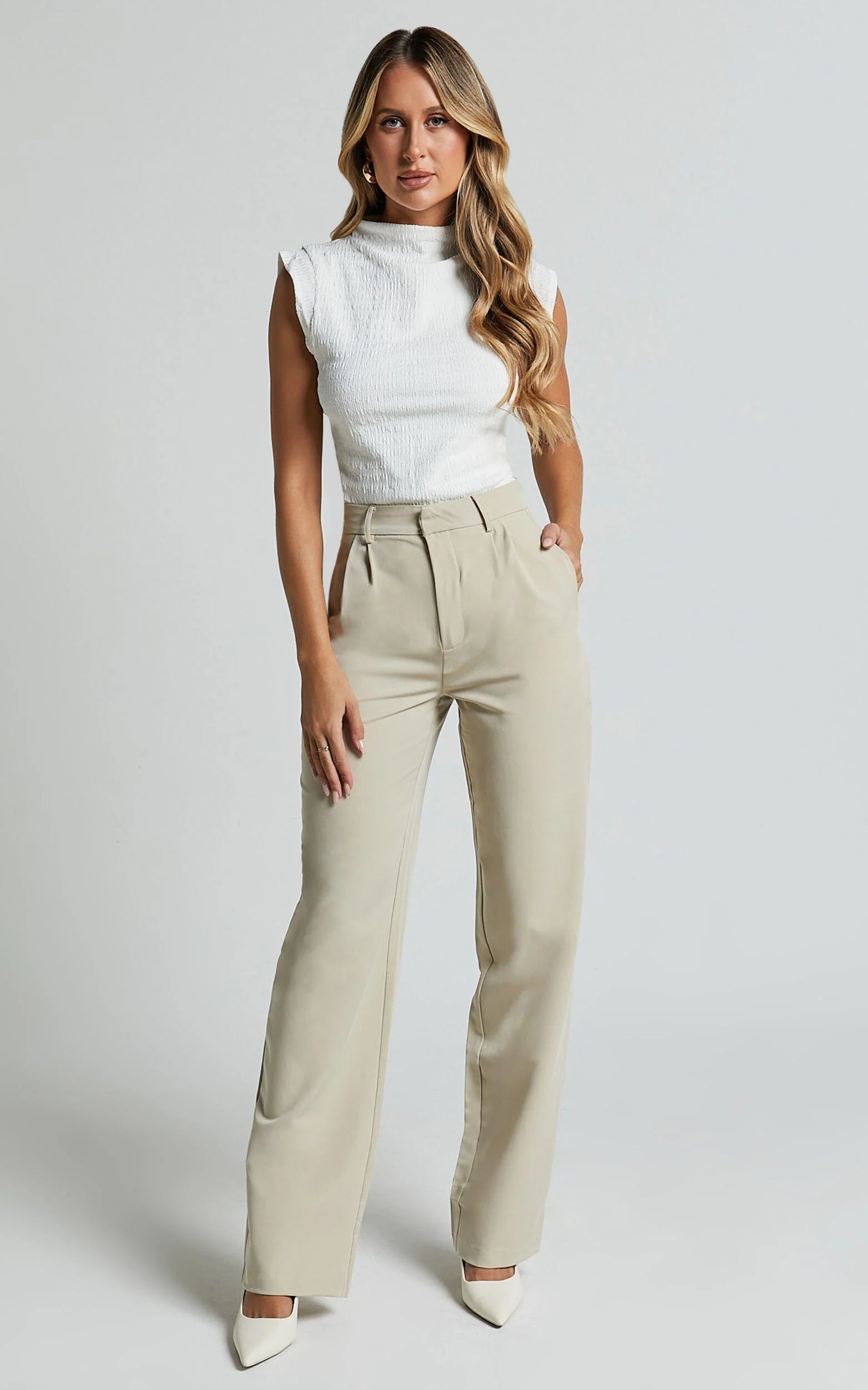 Brionne Top - High Neck Cap Sleeve Top in White