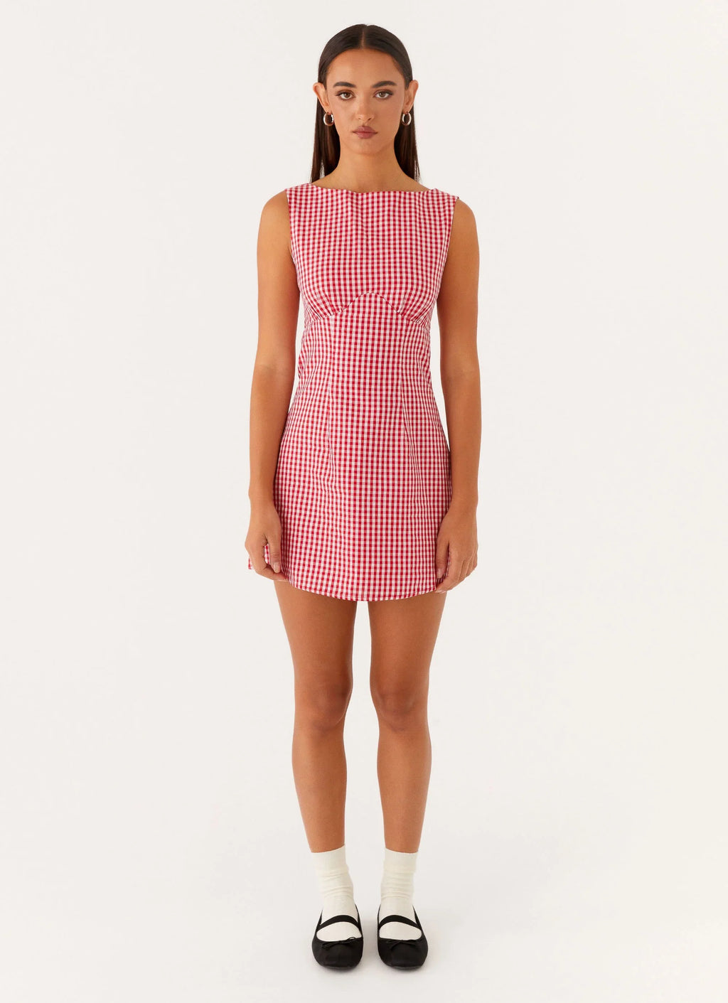 Lotus Tie Back Mini Dress - Red Gingham