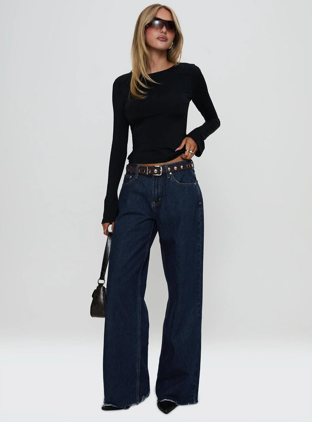 Harpur Long Sleeve Backless Top Black