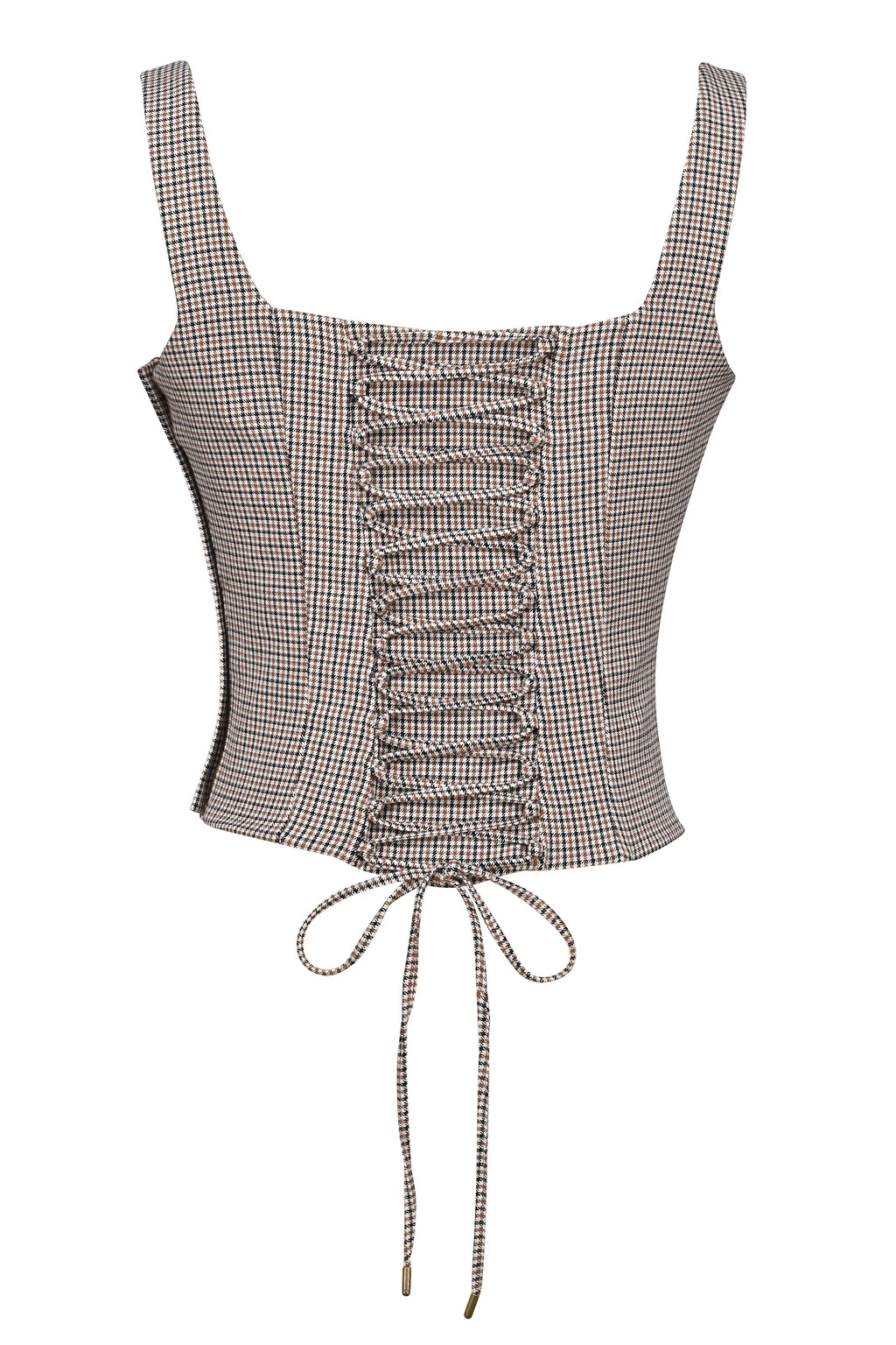 Brown Puppytooth Boned Corset Top