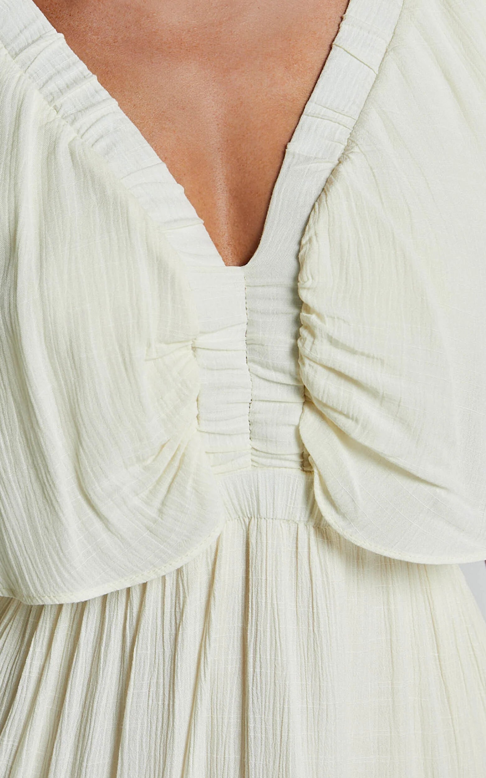 Danny Midi Dress - Ruffle Sleeve Tiered Dress in Natural